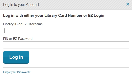 Library account login screen
