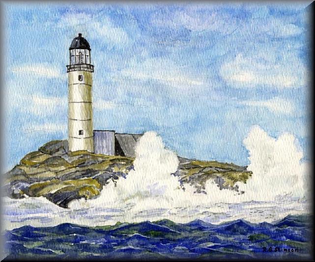 Lighthouse with Crashing Water on Rocks
