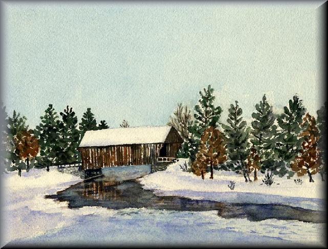 Winter Scene with Covered Bridge 1969