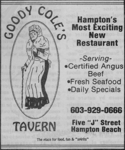 Goody Cole's Tavern ad from 1989