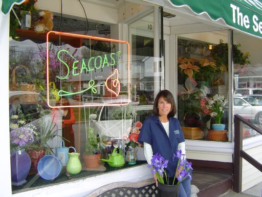 Cindy Willis in front of her Seacoast Florist Shop, Spring 2006