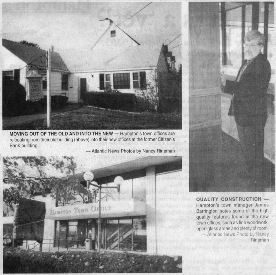 Photos of the old and new town offices, and town manager James Barrington