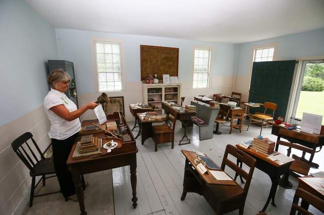 Lori Cotter in the one room schoolhouse