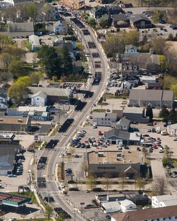 Aerial view of Chief Maloney funeral procession