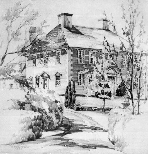 1936 sketch of the General Moulton house by Cornelia Cunningham Huffer